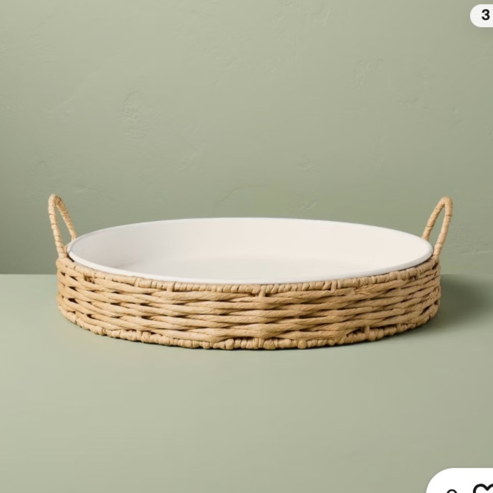 NWT Hearth and Hand Magnolia Round Woven Basket Tray with Handles
